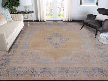 handmade Vintage Brown Blue Hand Knotted RECTANGLE 100% WOOL area rug 10x13